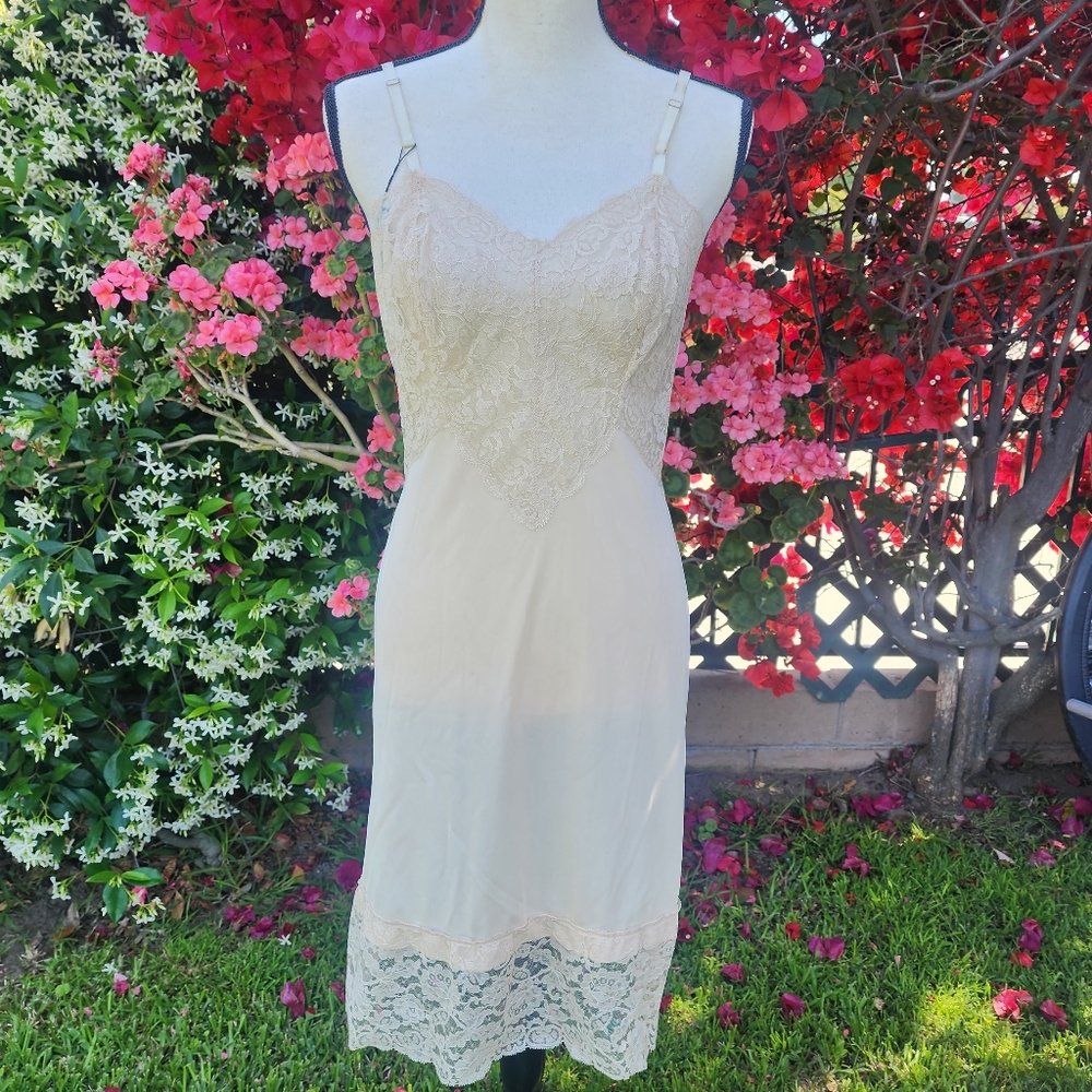 Vintage 70s Lace Slip Dress - Beige